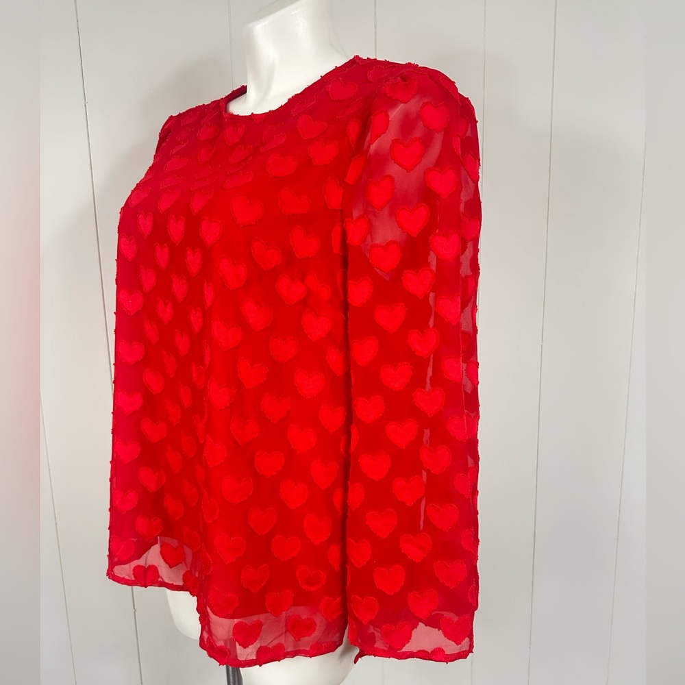 NEW Cato Red Sheer Embroidered Hearts Lace Tunic Top Sz 14/16W St Valentines Day - Picture 3 of 13